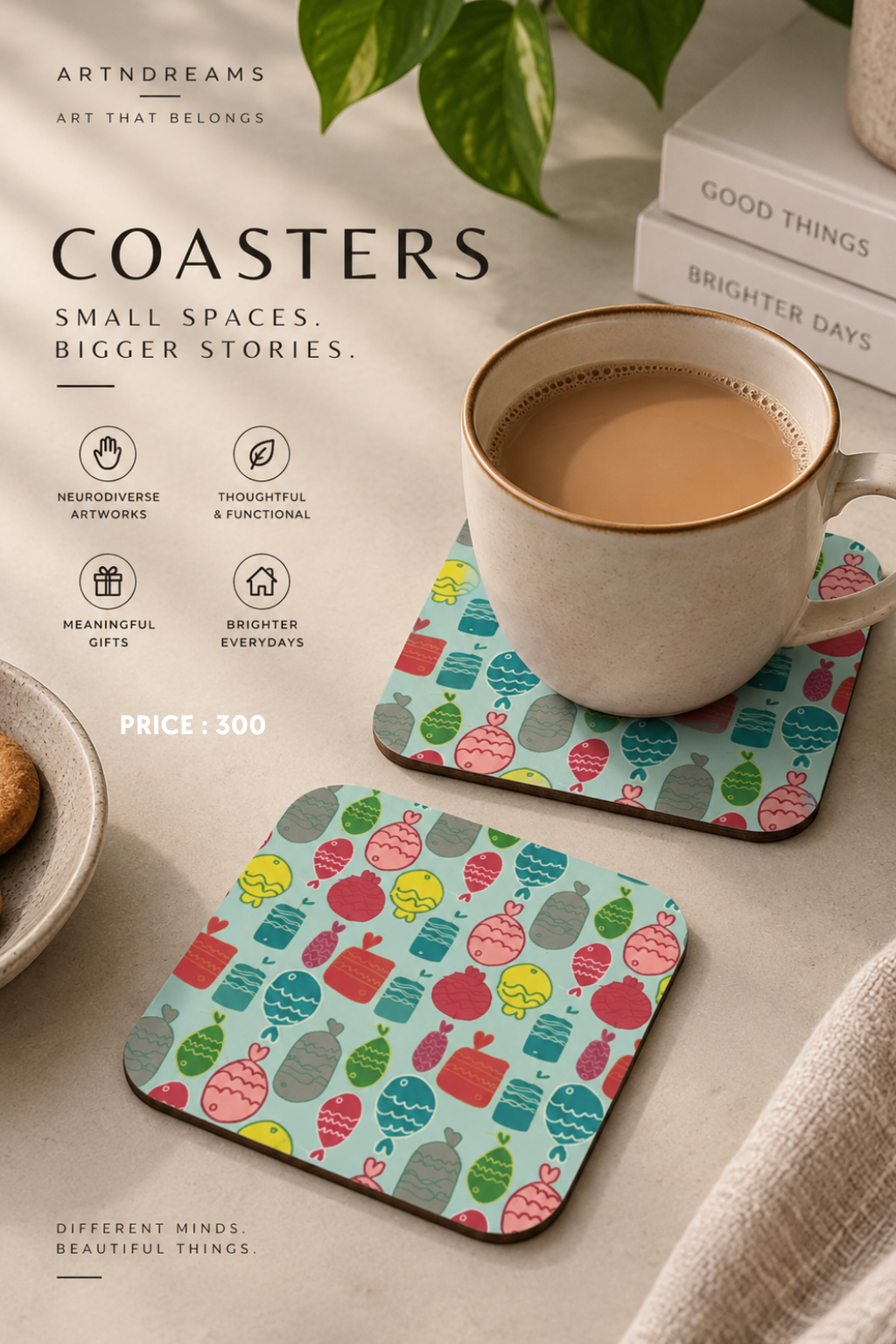Road Trippers Coaster — retro cartoon vans on cream background