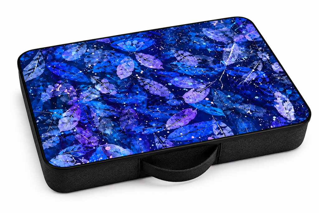 Beyond the Lane Laptop Table — close-up of blue-purple leaf artwork