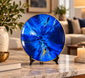 Blue Abstract Ceramic Plate on tabletop stand — artwork by Pranav Aggarwal