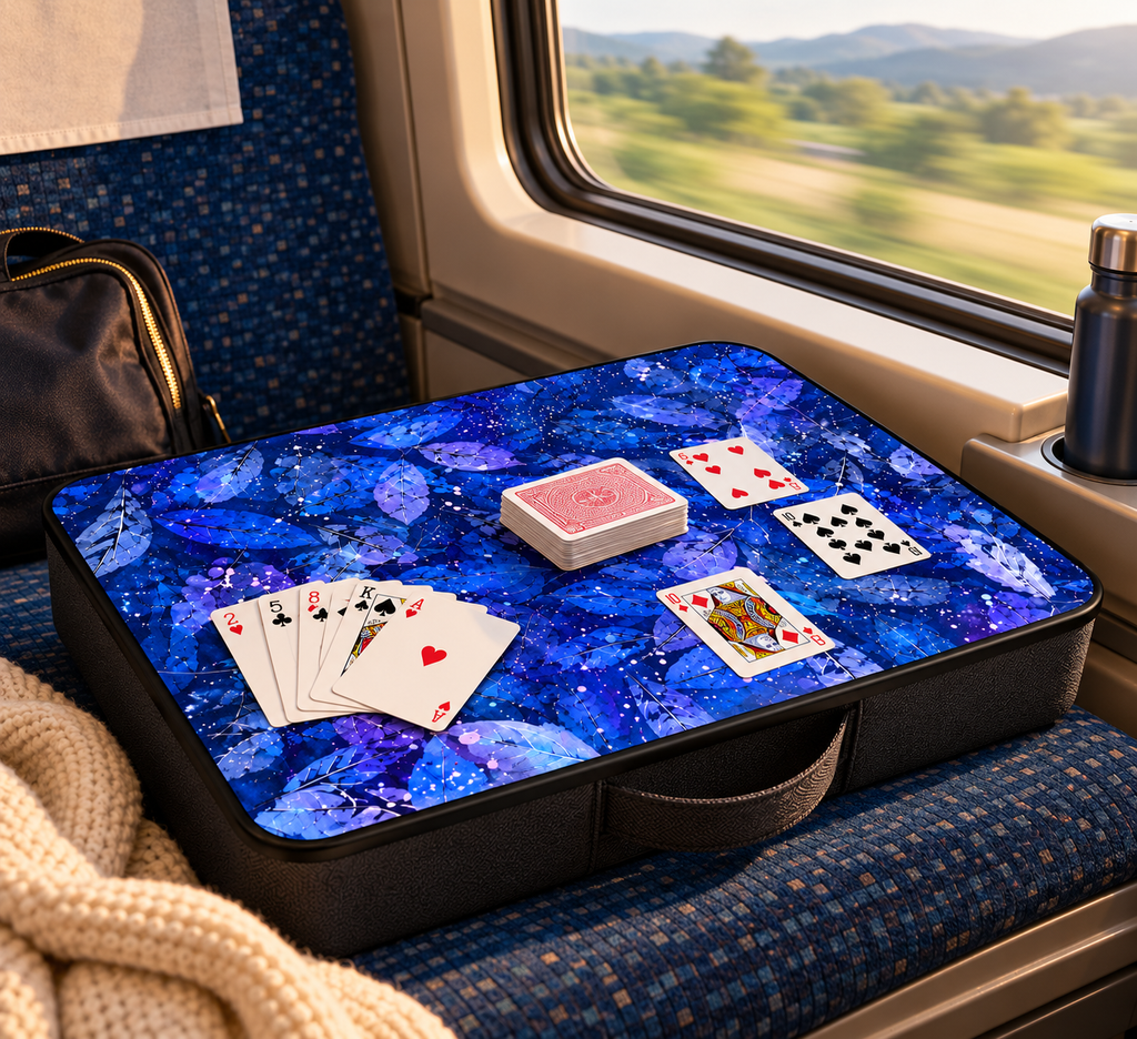 Beyond the Lane Laptop Table used for card game on a scenic train journey