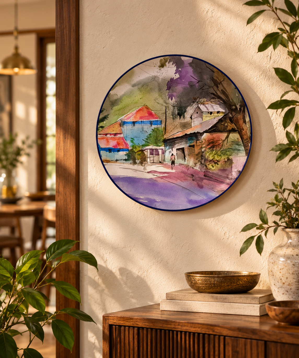 Artndreams Heritage Village ceramic plate on wall — artwork by Aarush Gupta