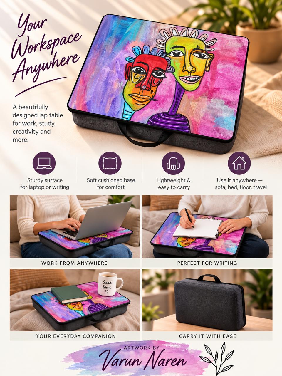 Laptop Table Varun Naren Edition — features infographic, artwork by Varun Naren