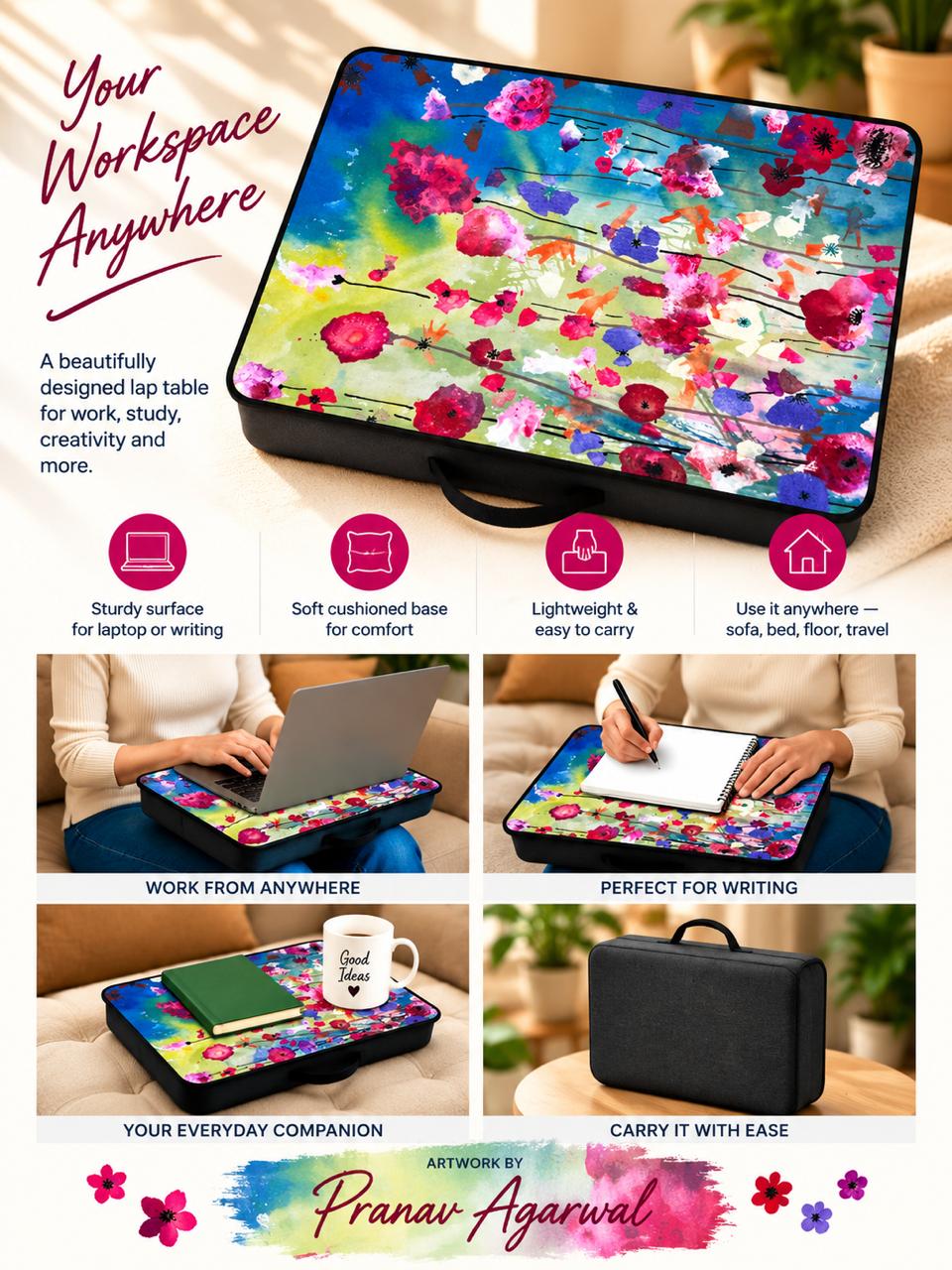 Artndreams Laptop Table – infographic showing features by Pranav Agarwal